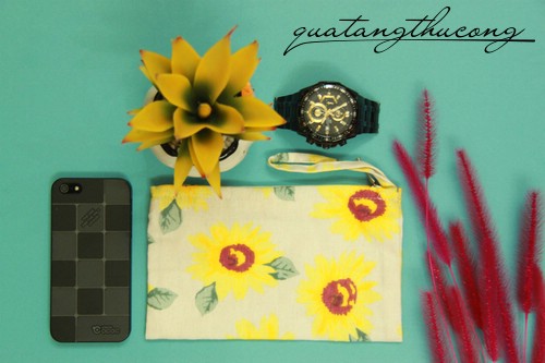 Bóp vải vintage họa tiết hoa hướng dương