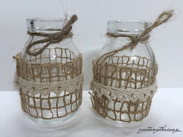Lọ thủy tinh trang trí ruy băng dây thừng 1