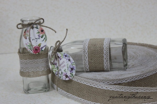 Lọ thủy tinh trang trí ruy băng dây thừng 3