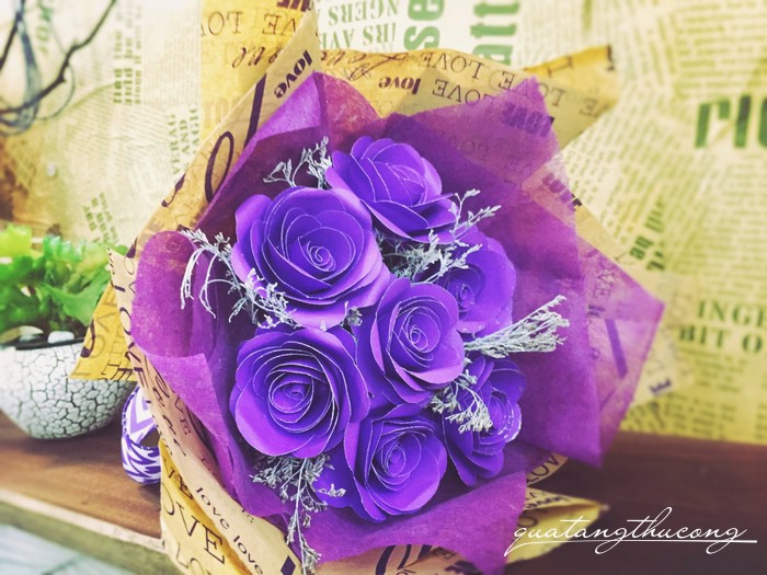 Hoa hồng giấy mỹ thuật màu tím mẫu 2