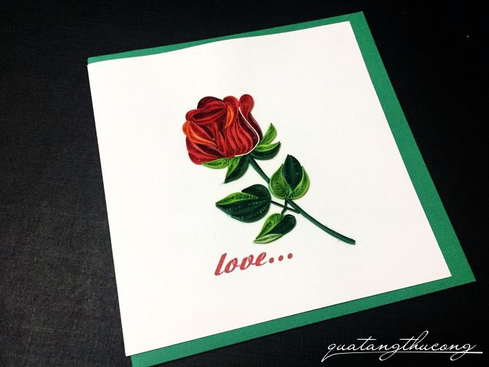 Thiệp tình yêu quilling cành hồng love