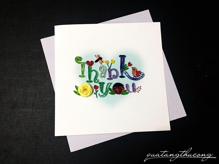 Thiệp quilling Thank you hoa hồng vàng