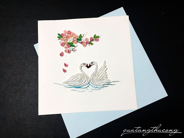 Thiệp tình yêu quilling đôi thiên nga mẫu 1