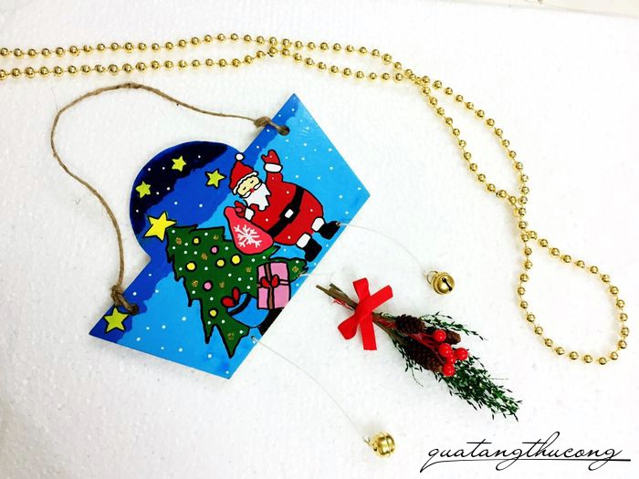 Bảng gỗ giáng sinh ông già Noel và cây thông