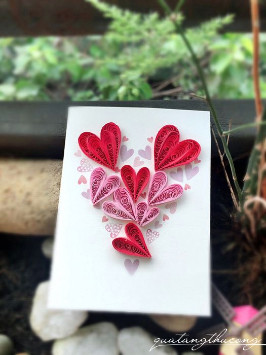 Thiệp tình yêu quilling 7x9cm tim mẫu 1