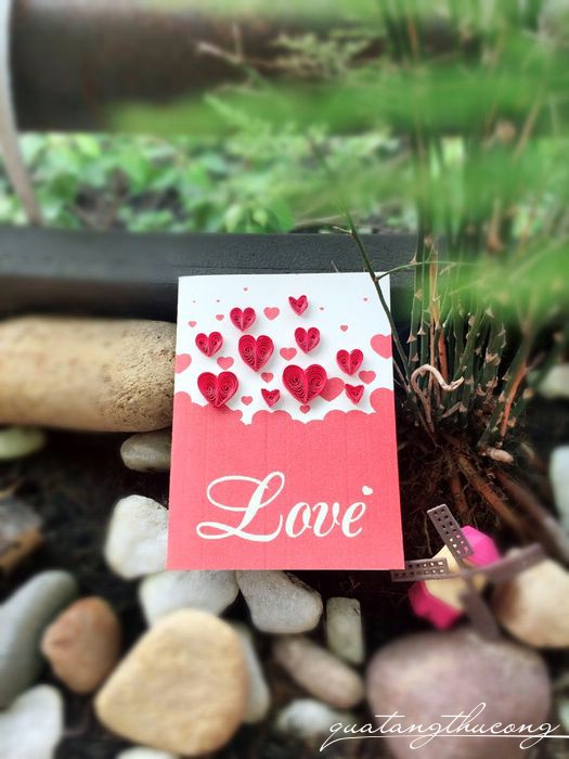 Thiệp tình yêu quilling 7x9cm tim mẫu 4