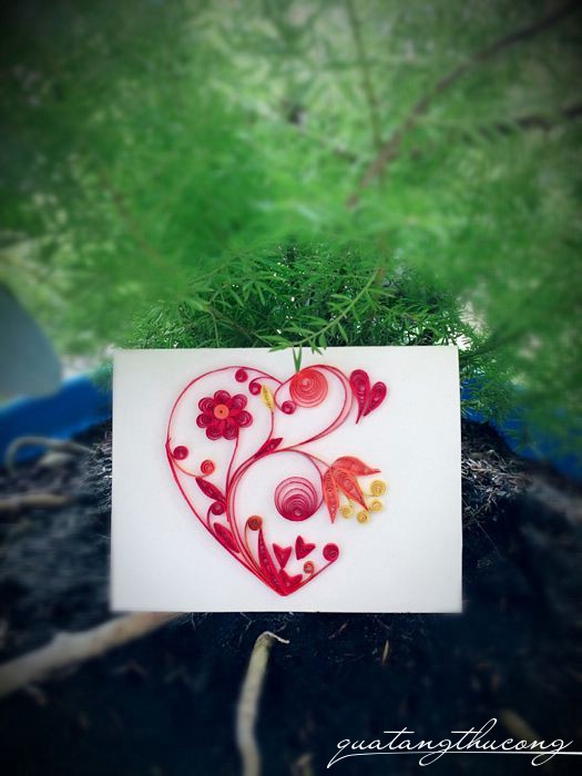 Thiệp tình yêu quilling 7x9cm tim mẫu 5