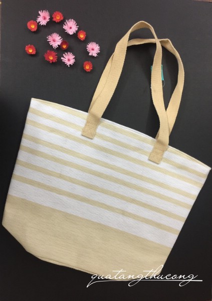 Túi tote vàng sọc trắng 47x37cm