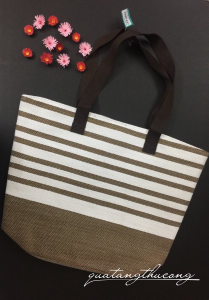 Túi tote nâu sọc trắng 47x37cm