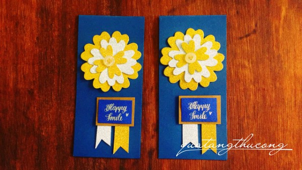Thiệp hoa kim tuyến xanh dương Happy smile