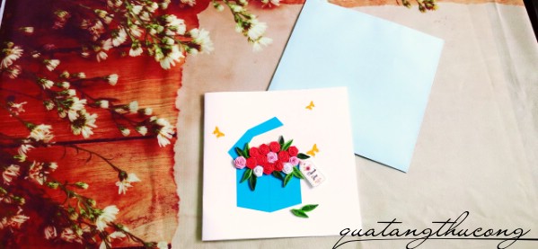 Thiệp quilling Thank you hộp hoa