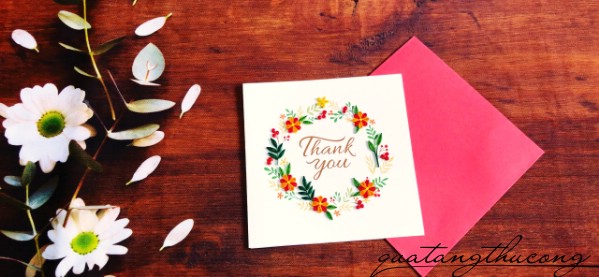 Thiệp quilling Thank you vòng hoa