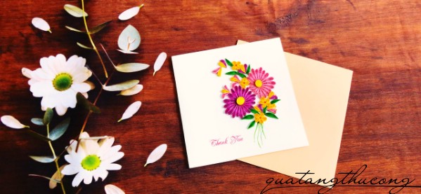 Thiệp quilling Thank you bông hoa