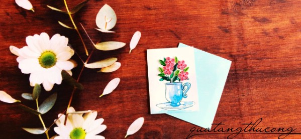 Thiệp quilling nhỏ chiếc tách hoa
