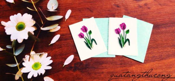 Thiệp quilling nhỏ hoa Tulip