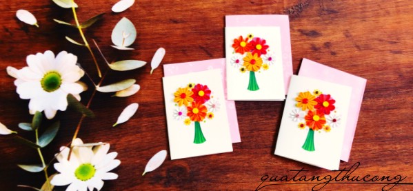 Thiệp quilling nhỏ bó hoa đa sắc