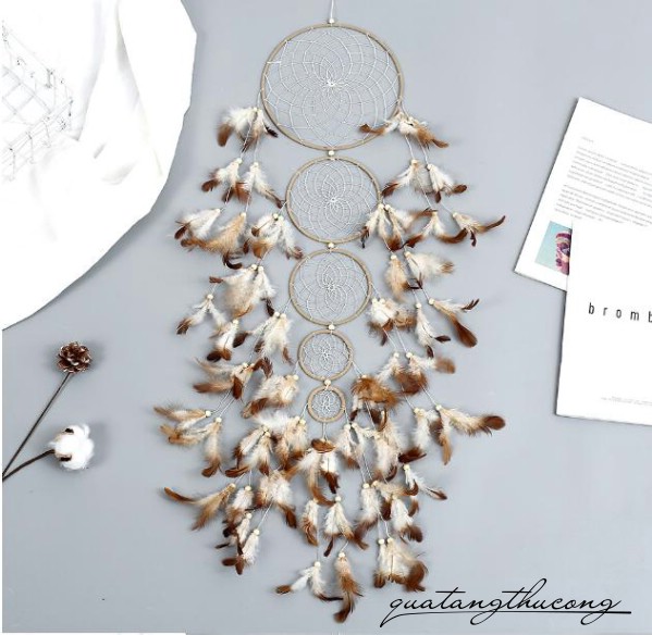 Dreamcatcher 5 vòng tông nâu, trắng