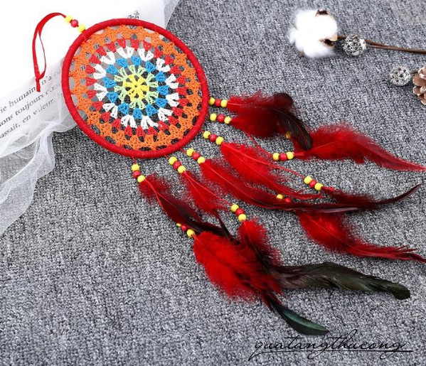 Dreamcatcher đỏ lưới chỉ cotton