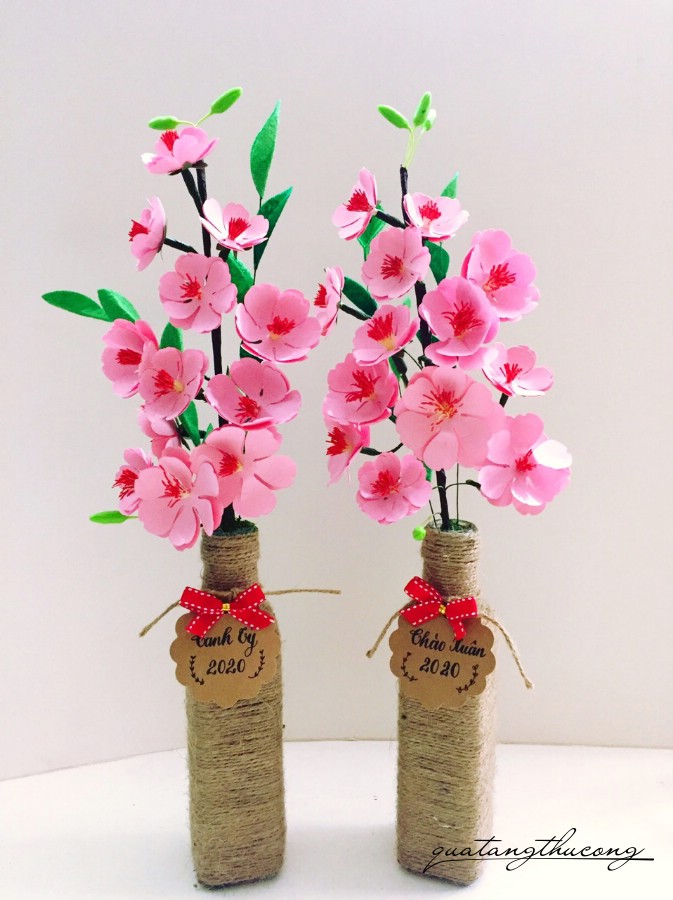 Lọ hoa mai hồng 1 nhánh
