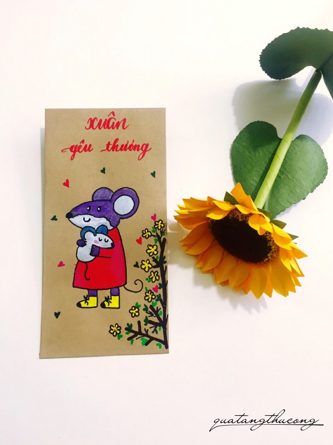 Bao lì xì vẽ tay Canh Tý mẫu 4
