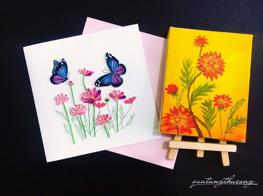 Thiệp quilling hoa và bướm