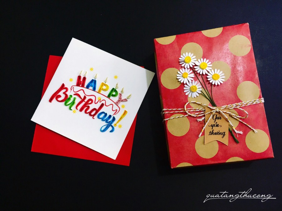 Thiệp quilling chữ HPBD nhiều màu