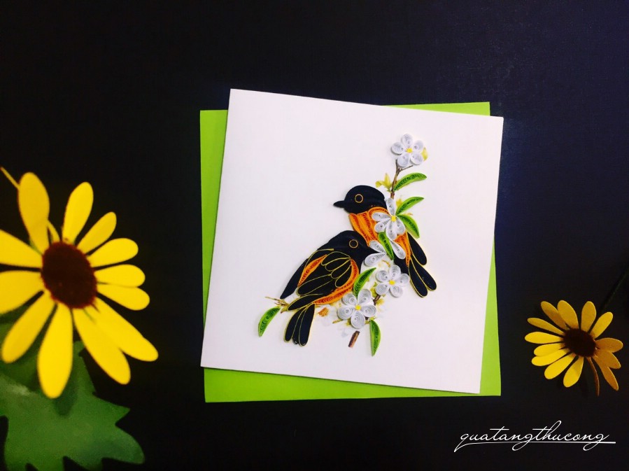 Thiệp quilling chú chim mẫu 1
