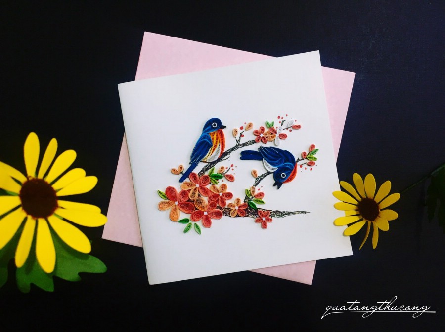 Thiệp quilling chú chim mẫu 2