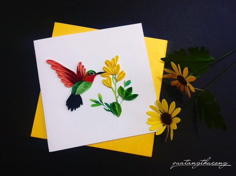 Thiệp quilling chú chim mẫu 3