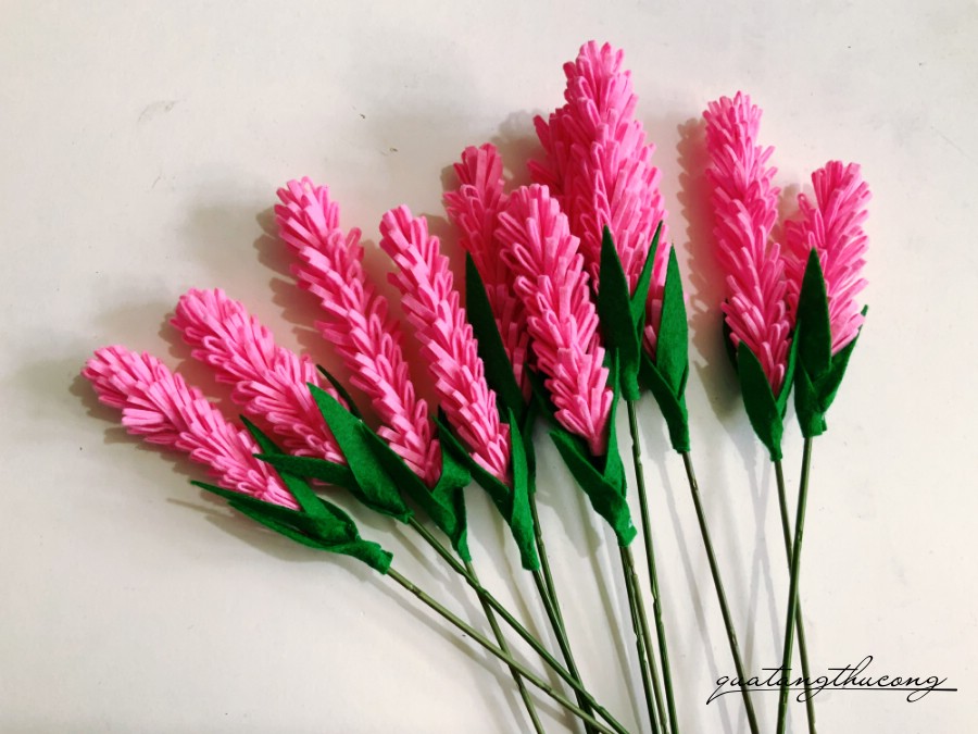 Cành Lavender bằng nỉ màu hồng đậm