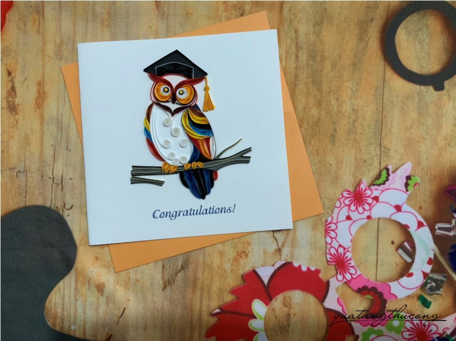 Thiệp quilling vuông - Cú mèo