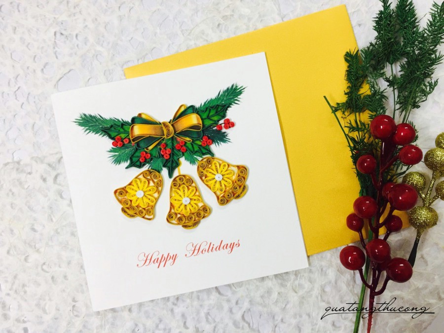 Thiệp quilling Giáng Sinh - 3 quả chuông