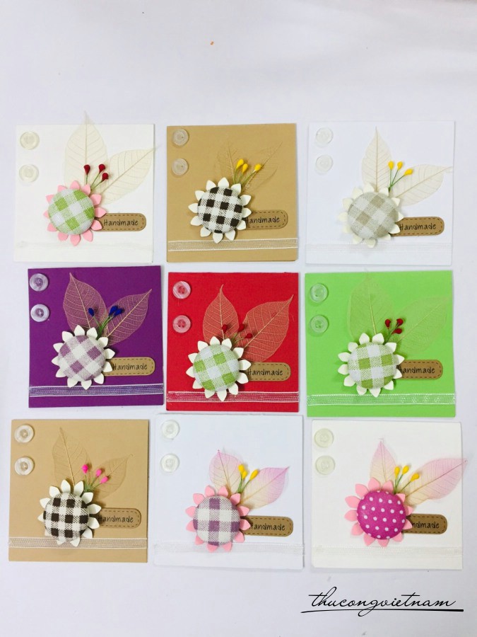 Thiệp Hoa Nút Bọc Vải 10*10cm
