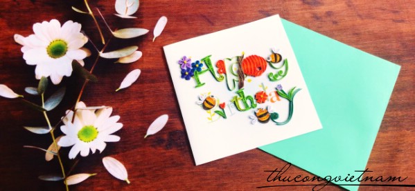 Thiệp Quilling HPBD Hoa Lá