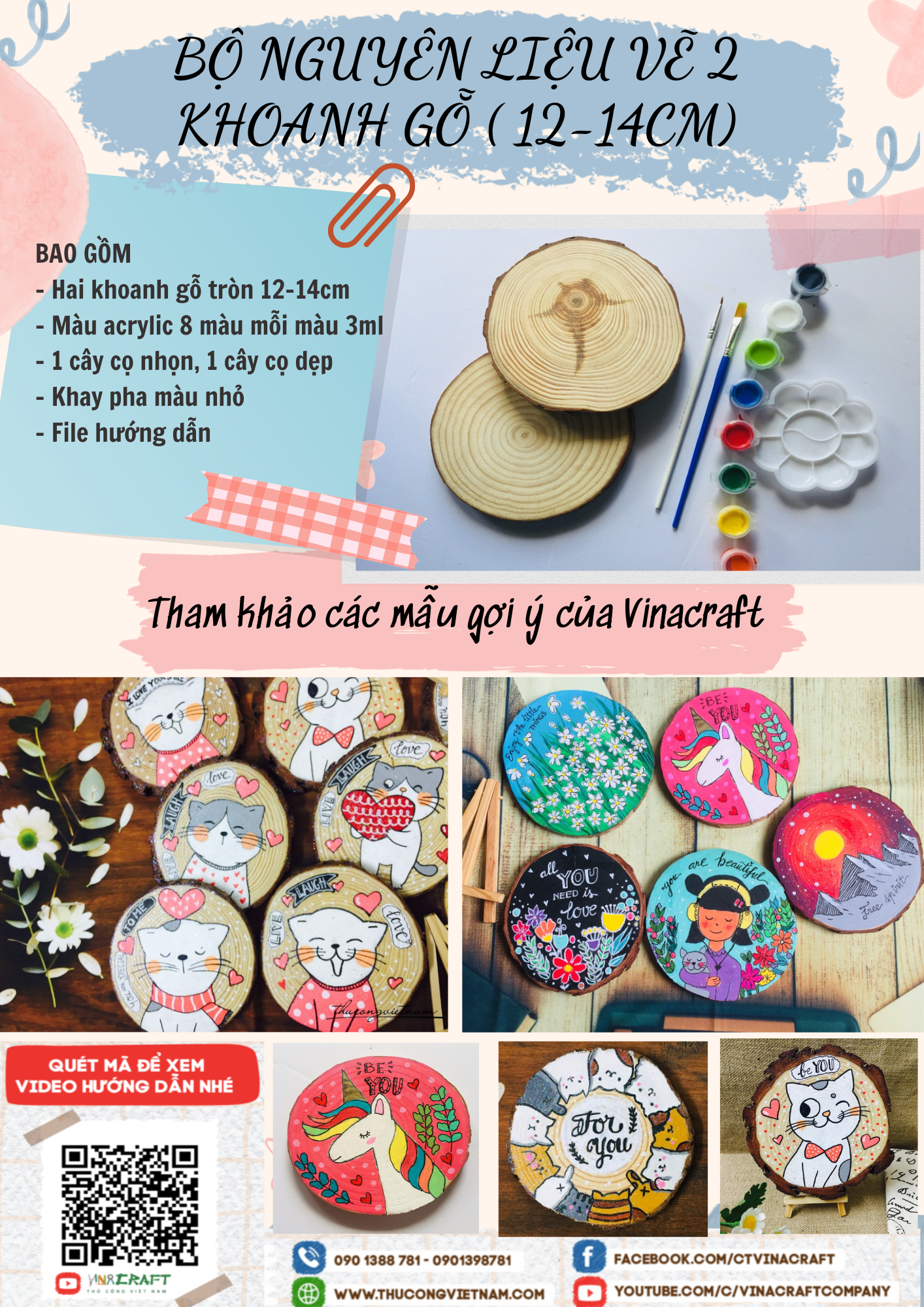 Bộ nguyên liệu vẽ 2 khoanh gỗ 
