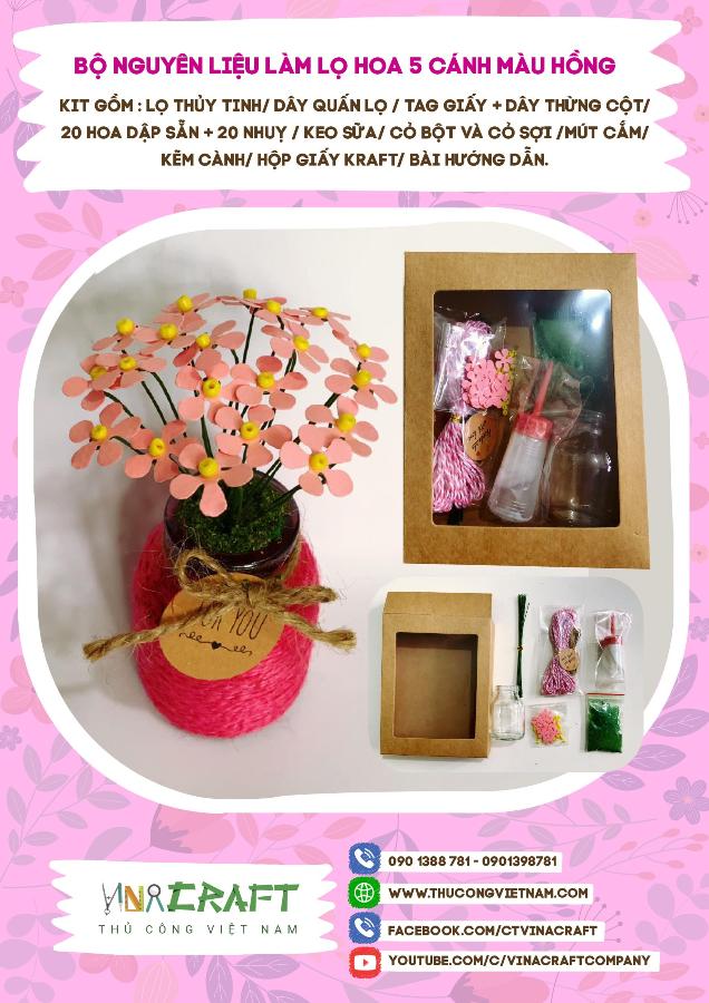 Bộ nguyên liệu lọ hoa 5 cánh hồng