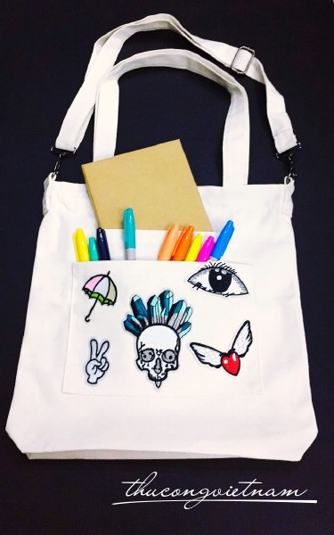 Túi tote đeo chéo bố màu trắng 33*33cm