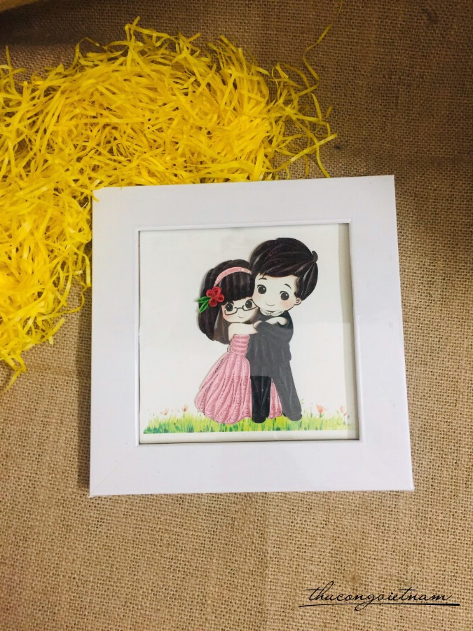 Tranh quilling cô dâu chú rể 15*15cm