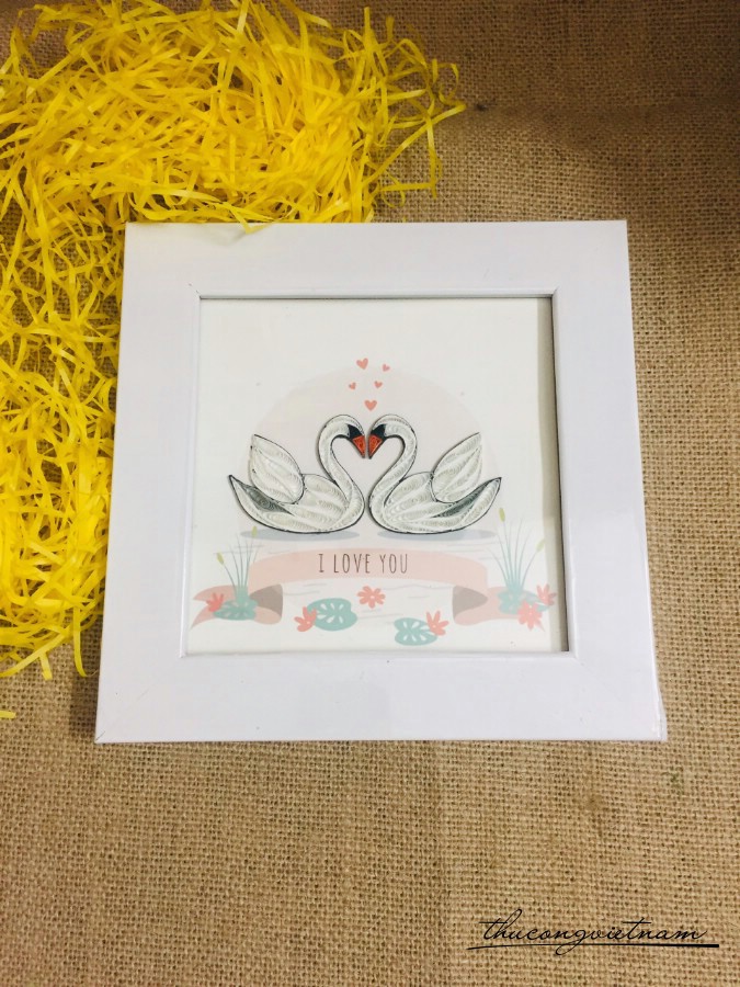 Tranh quilling đôi thiên nga 15*15cm