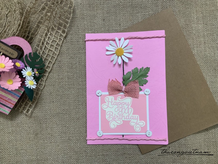 Thiệp Happy Birthday hoa cúc 14 cánh 15*20cm