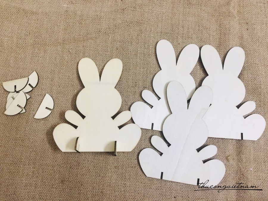Combo 4 thỏ gỗ ngồi 16*13.5cm ( lắp ráp)