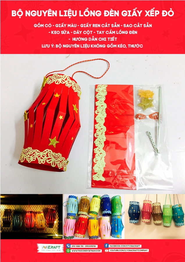 Bộ kit lồng đèn giấy xếp đỏ 