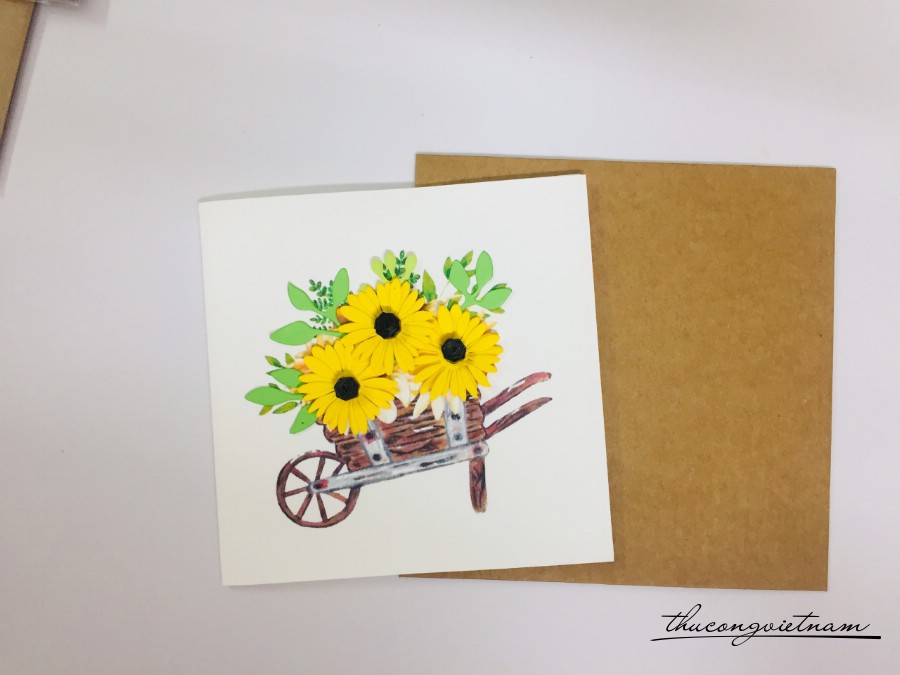 Thiệp Quilling 10*10cm-Xe chở hoa