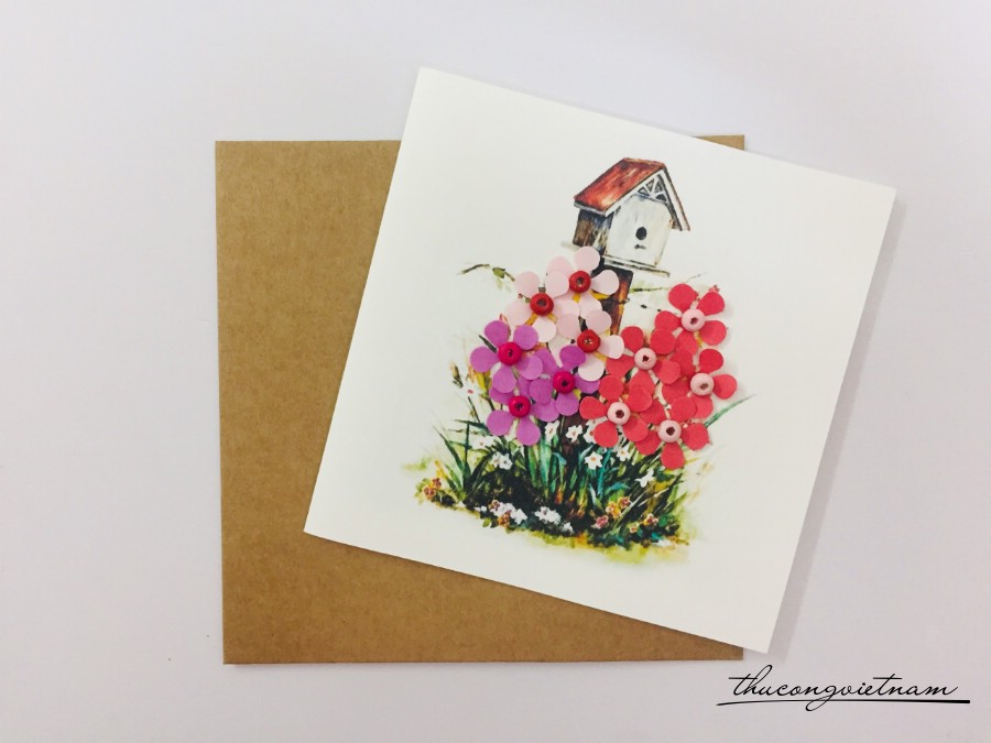 Thiệp Quilling 10*10cm-Hoa nhí năm cánh