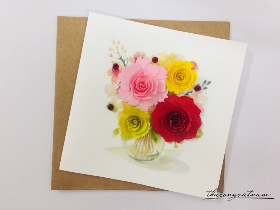 Thiệp Quilling 10*10cm- Bình hoa