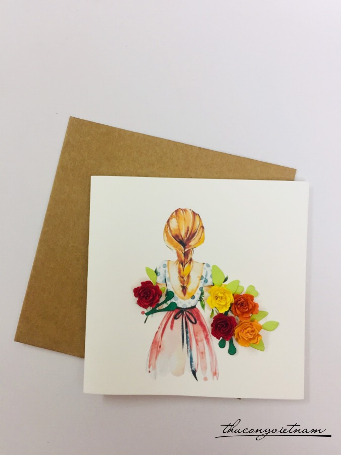 Thiệp Quilling 10*10cm-Cô gái 