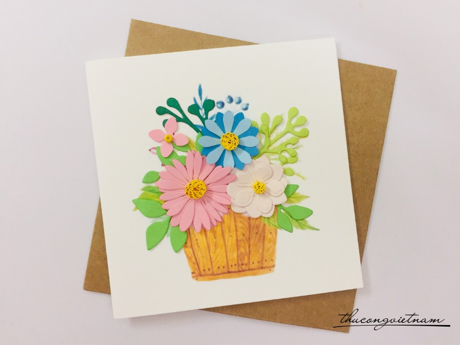 Thiệp Quilling 10*10cm- Giỏ Hoa