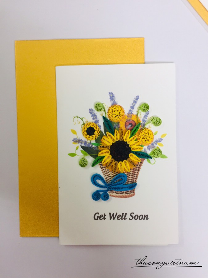 Thiệp Quilling 7*11cm- Chậu Hoa Màu Vàng
