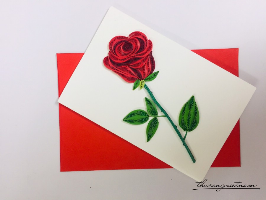 Thiệp Quilling 7*11cm- Hoa Hồng