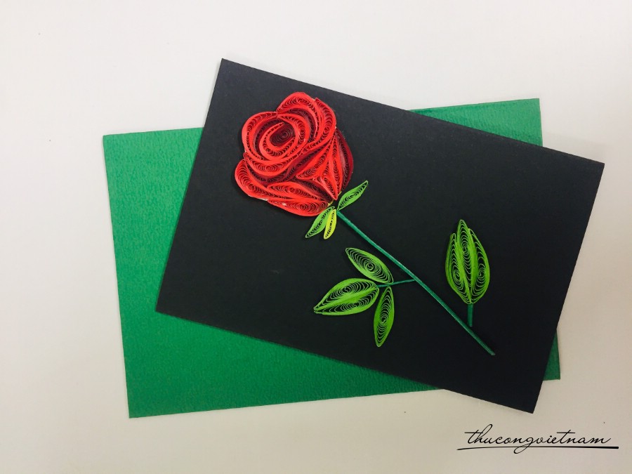 Thiệp Quilling 7*11cm-Hoa Hồng Nền Đen